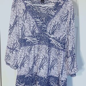 Madison Studios 3/4 Sleeve Blue White Boho/Peasant/Cottage Tunic 6